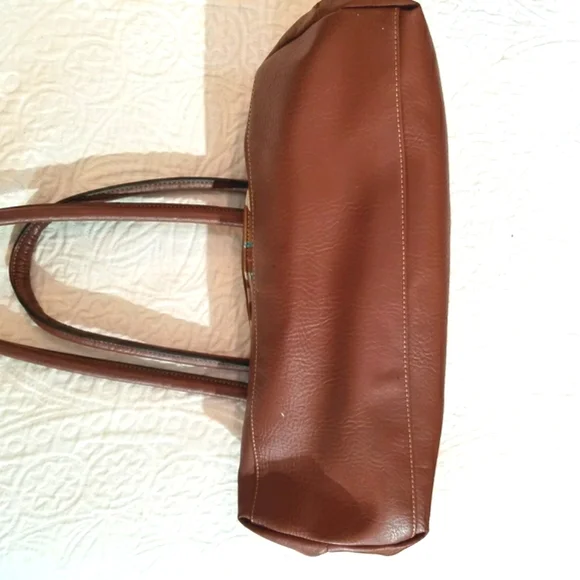 Leather and Canvas Floral Pocketed Handbag - Picture 2 of 4